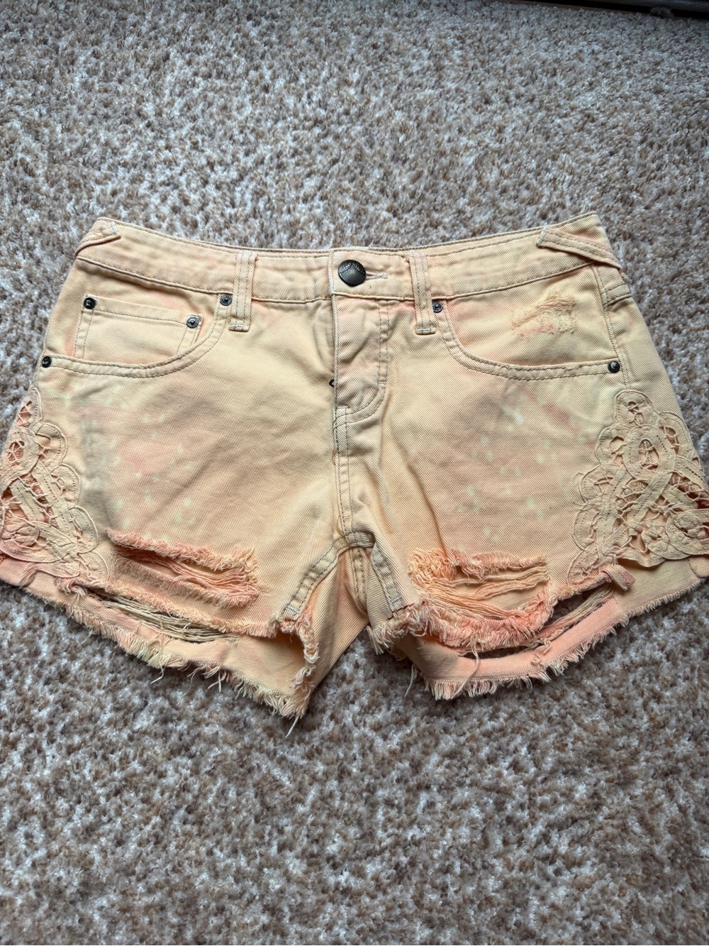 Free People shorts Women's Coral Lace-Trim Distressed Denim Shorts